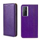 For vivo X70 Pro Grid Texture Magnetic Flip Leather Phone Case(Purple) - 1