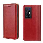 For vivo X70 Pro+ Grid Texture Magnetic Flip Leather Phone Case(Red) - 1