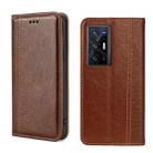 For vivo X70 Pro+ Grid Texture Magnetic Flip Leather Phone Case(Brown) - 1