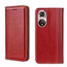 For Honor 50 Pro Grid Texture Magnetic Flip Leather Phone Case(Red) - 1