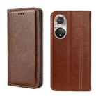 For Honor 50 Pro Grid Texture Magnetic Flip Leather Phone Case(Brown) - 1