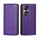 For Honor 70 Pro/70 Pro+ Grid Texture Magnetic Flip Leather Phone Case(Purple) - 1