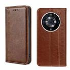 For Honor Magic3 Pro Grid Texture Magnetic Flip Leather Phone Case(Brown) - 1