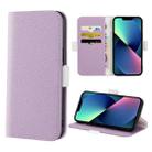 For iPhone 14 Candy Color Litchi Texture Leather Phone Case (Light Purple) - 1