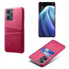 For OPPO Reno7 A Dual Card Slots Calf Texture PC Leather Phone Case(Rose Red) - 1
