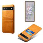 For Google Pixel 6a Dual Card Slots Calf Texture PC Leather Phone Case(Orange) - 1