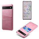 For Google Pixel 6a Dual Card Slots Calf Texture PC Leather Phone Case(Pink) - 1