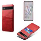 For Google Pixel 6a Dual Card Slots Calf Texture PC Leather Phone Case(Red) - 1