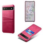 For Google Pixel 6a Dual Card Slots Calf Texture PC Leather Phone Case(Rose Red) - 1