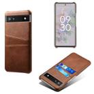 For Google Pixel 6a Dual Card Slots Calf Texture PC Leather Phone Case(Brown) - 1