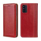 For Samsung Galaxy F52 5G Grid Texture Magnetic Flip Leather Phone Case(Red) - 1