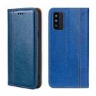 For Samsung Galaxy F52 5G Grid Texture Magnetic Flip Leather Phone Case(Blue) - 1