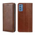 For Samsung Galaxy M52 5G Grid Texture Magnetic Flip Leather Phone Case(Brown) - 1