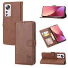 For Xiaomi 12 Pro Embossed Happy Cat Pattern Leather Phone Case(Brown) - 1