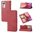 For Xiaomi 12 Pro Embossed Happy Cat Pattern Leather Phone Case(Red) - 1