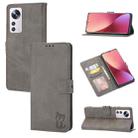 For Xiaomi 12 Pro Embossed Happy Cat Pattern Leather Phone Case(Grey) - 1