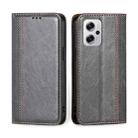 For Xiaomi Redmi Note 11T Pro 5G/Note 11T Pro+ 5G Grid Texture Magnetic Flip Leather Phone Case(Grey) - 1