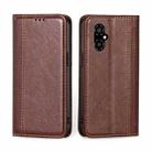 For Xiaomi Poco M4 5G Grid Texture Magnetic Flip Leather Phone Case(Brown) - 1