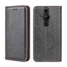 For Sony Xperia Pro-I Grid Texture Magnetic Flip Leather Phone Case(Grey) - 1