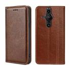 For Sony Xperia Pro-I Grid Texture Magnetic Flip Leather Phone Case(Brown) - 1