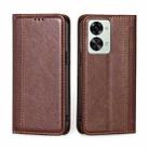 For OnePlus Nord 2T Grid Texture Magnetic Flip Leather Phone Case(Brown) - 1