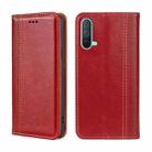 For OnePlus Nord CE 5G Grid Texture Magnetic Flip Leather Phone Case(Red) - 1