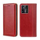 For ZTE Blabe V30 Grid Texture Magnetic Flip Leather Phone Case(Red) - 1