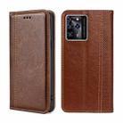 For ZTE Blabe V30 Grid Texture Magnetic Flip Leather Phone Case(Brown) - 1
