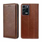For ZTE Axon 30 Ultra 5G Grid Texture Magnetic Flip Leather Phone Case(Brown) - 1