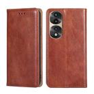 For Honor 70 Pro / 70 Pro Plus Gloss Oil Solid Color Magnetic Leather Phone Case(Brown) - 1