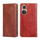 For Honor 50 Gloss Oil Solid Color Magnetic Leather Phone Case(Brown) - 1