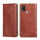 For Nokia C21 Plus Gloss Oil Solid Color Magnetic Leather Phone Case(Brown) - 1