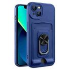 For iPhone 13 mini Ring Kickstand Card Wallet TPU Phone Case (Blue) - 1