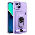 For iPhone 13 mini Ring Kickstand Card Wallet TPU Phone Case (Purple) - 1