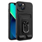 For iPhone 13 Ring Kickstand Card Wallet TPU Phone Case(Black) - 1