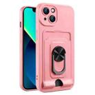 For iPhone 13 Ring Kickstand Card Wallet TPU Phone Case(Pink) - 1