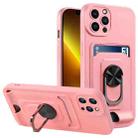 For iPhone 13 Pro Ring Kickstand Card Wallet TPU Phone Case (Pink) - 1