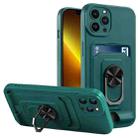 For iPhone 13 Pro Ring Kickstand Card Wallet TPU Phone Case (Night Green) - 1