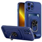 For iPhone 13 Pro Ring Kickstand Card Wallet TPU Phone Case (Blue) - 1