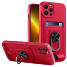 For iPhone 13 Pro Ring Kickstand Card Wallet TPU Phone Case (Red) - 1