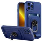 For iPhone 12 Pro Ring Kickstand Card Wallet TPU Phone Case(Blue) - 1