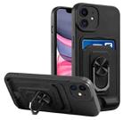For iPhone 11 Ring Kickstand Card Wallet TPU Phone Case (Black) - 1