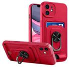 For iPhone 11 Ring Kickstand Card Wallet TPU Phone Case (Red) - 1