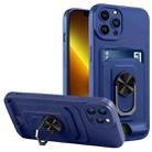 For iPhone 11 Pro Max Ring Kickstand Card Wallet TPU Phone Case (Blue) - 1