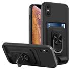 For iPhone X / XS Ring Kickstand Card Wallet TPU Phone Case(Black) - 1