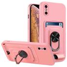 For iPhone X / XS Ring Kickstand Card Wallet TPU Phone Case(Pink) - 1