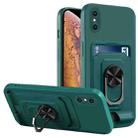 For iPhone X / XS Ring Kickstand Card Wallet TPU Phone Case(Night Green) - 1