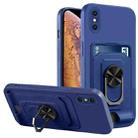 For iPhone X / XS Ring Kickstand Card Wallet TPU Phone Case(Blue) - 1