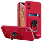 For iPhone X / XS Ring Kickstand Card Wallet TPU Phone Case(Red) - 1