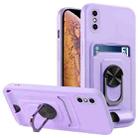 For iPhone X / XS Ring Kickstand Card Wallet TPU Phone Case(Purple) - 1